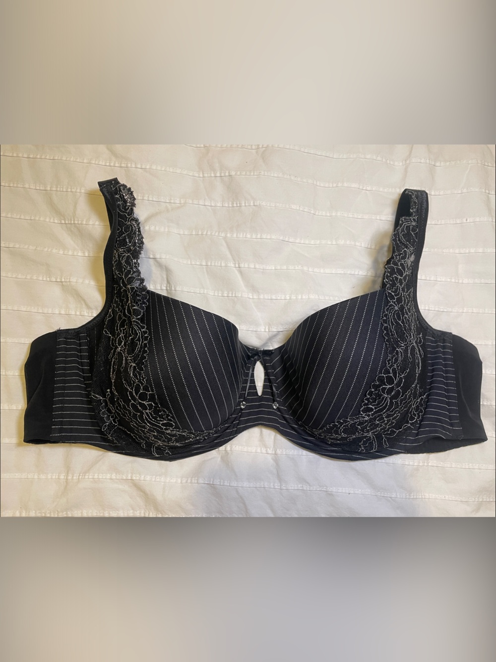 Ashley Graham Bra Black Lace & Pinstripe Underwire Sexy Unique Luxury Lingerie - Picture 3 of 9